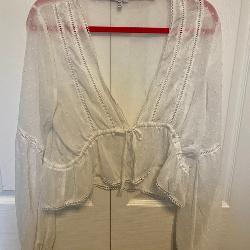 White sheer open front blouse